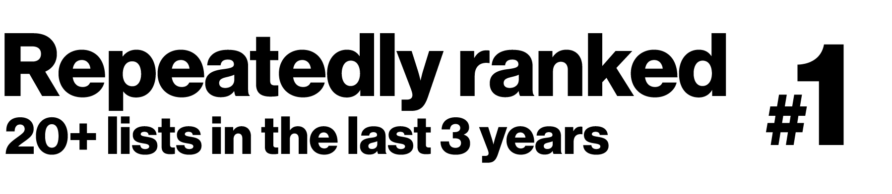 Repeatedly ranked #1 on 20+ lists in the last 3 years